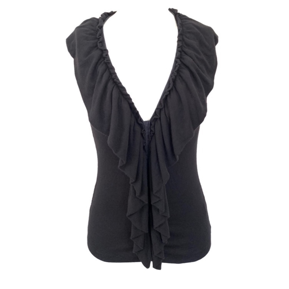 Robert Rodriguez Black Ribbed Ruffle Top